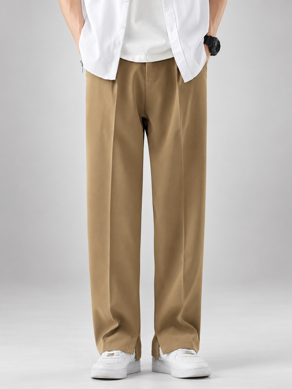 Graham Men’s Wide-Leg Pleated Pants with Split Hem