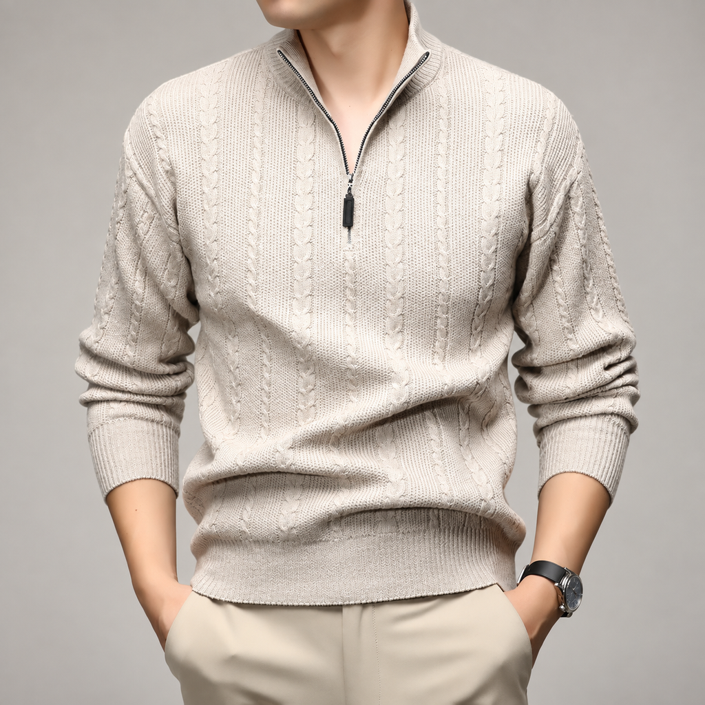 Graham Men’s Cable-Knit Quarter-Zip Mock Neck Sweater