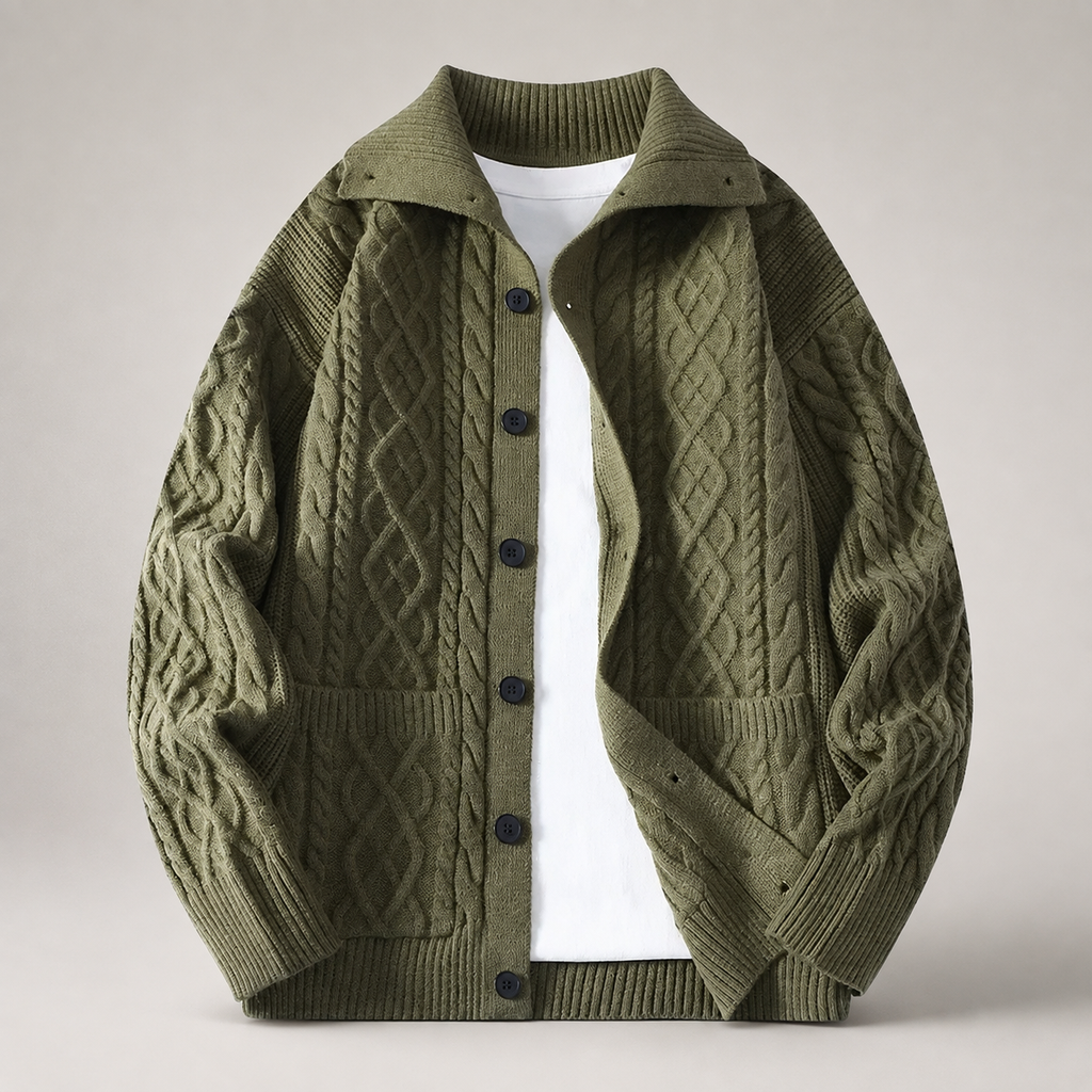 Graham Collared  Cable Knit Cardigan