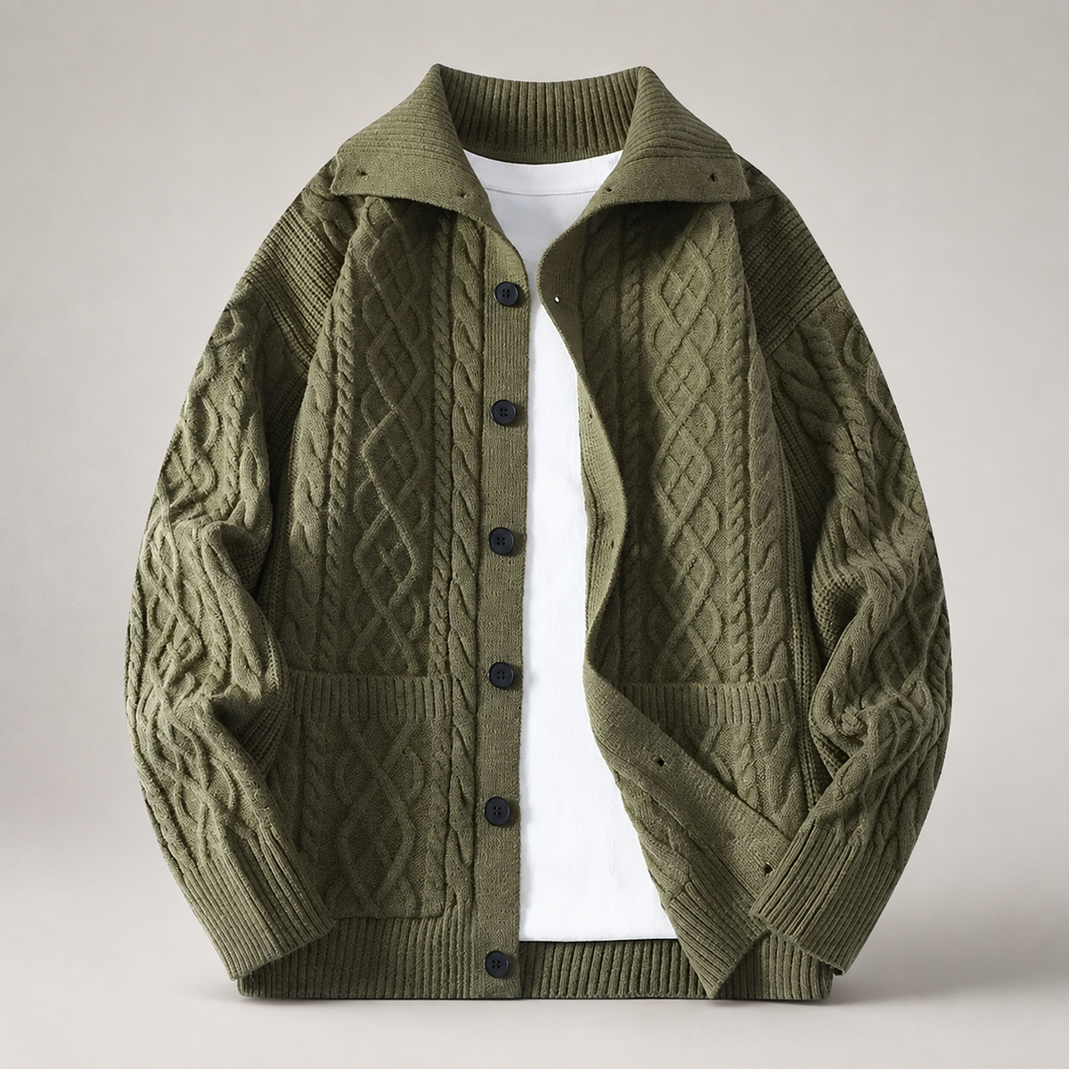 Graham Collared  Cable Knit Cardigan