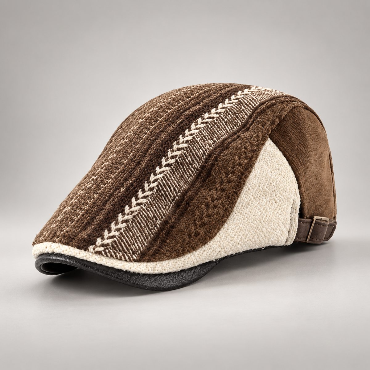 Graham Mixed-Pattern Flat Cap with Adjustable Back Strap