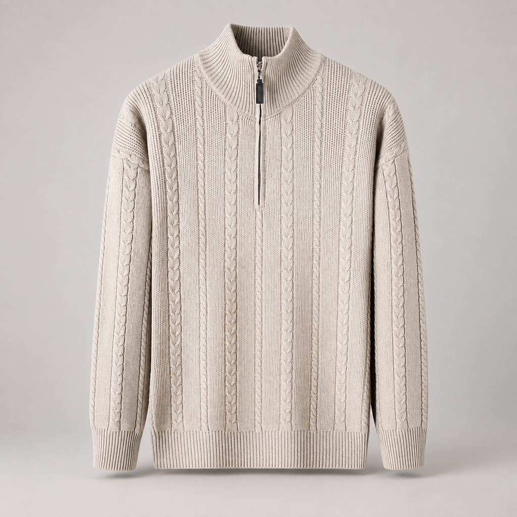 Graham Men’s Cable-Knit Quarter-Zip Mock Neck Sweater