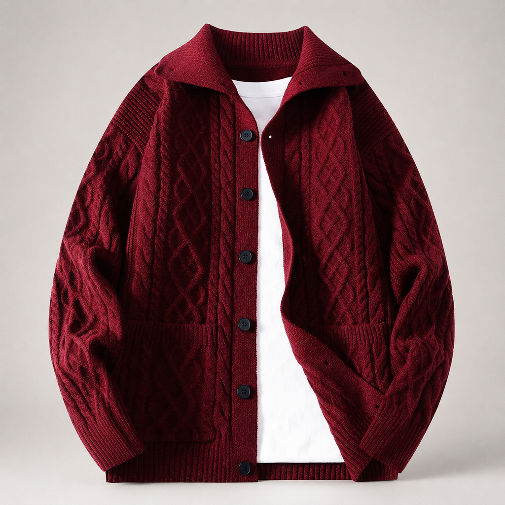 Graham Collared  Cable Knit Cardigan