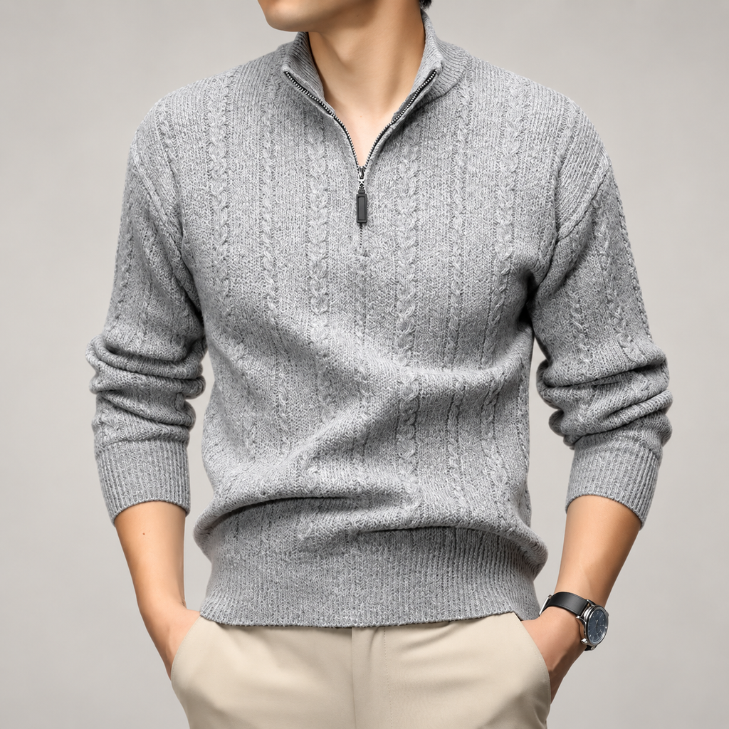 Graham Men’s Cable-Knit Quarter-Zip Mock Neck Sweater