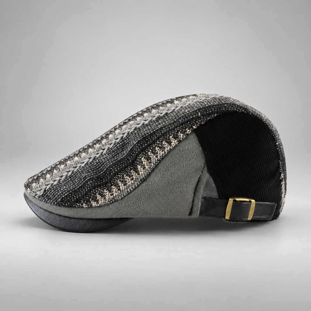 Graham Mixed-Pattern Flat Cap with Adjustable Back Strap