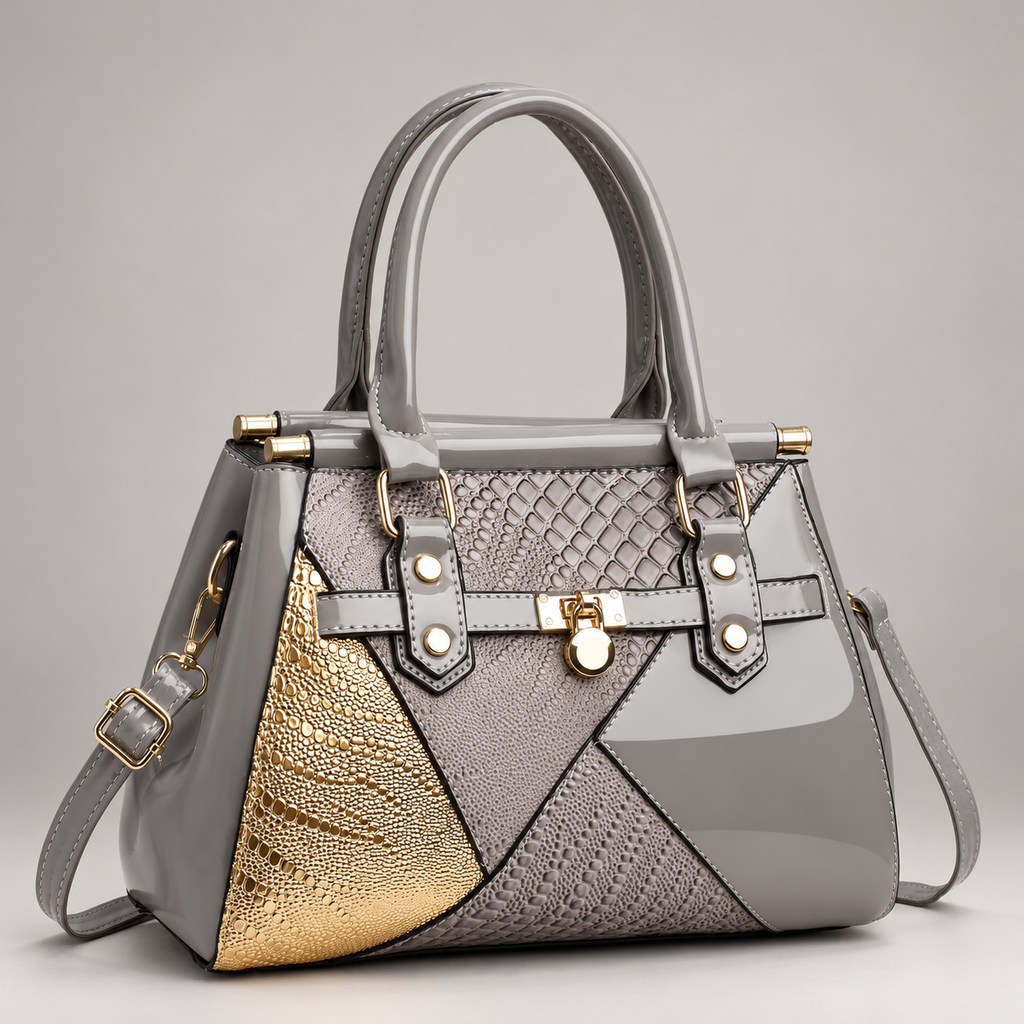 Dania Women’s Glossy Croc-Embossed Patchwork Handbag