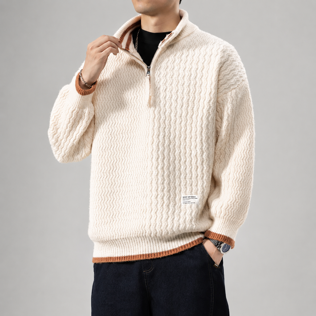 Grayson Mock Neck Textured Quarter-Zip Knit Sweater