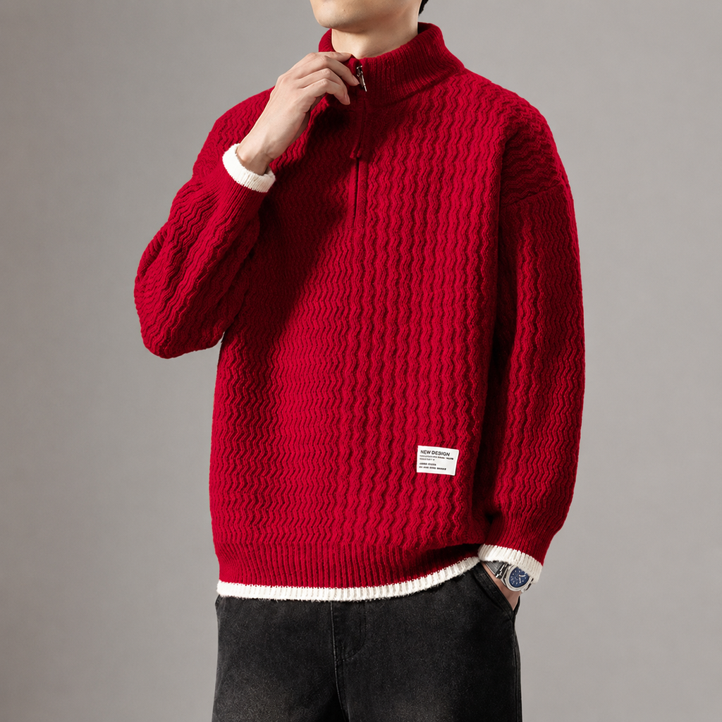 Grayson Mock Neck Textured Quarter-Zip Knit Sweater