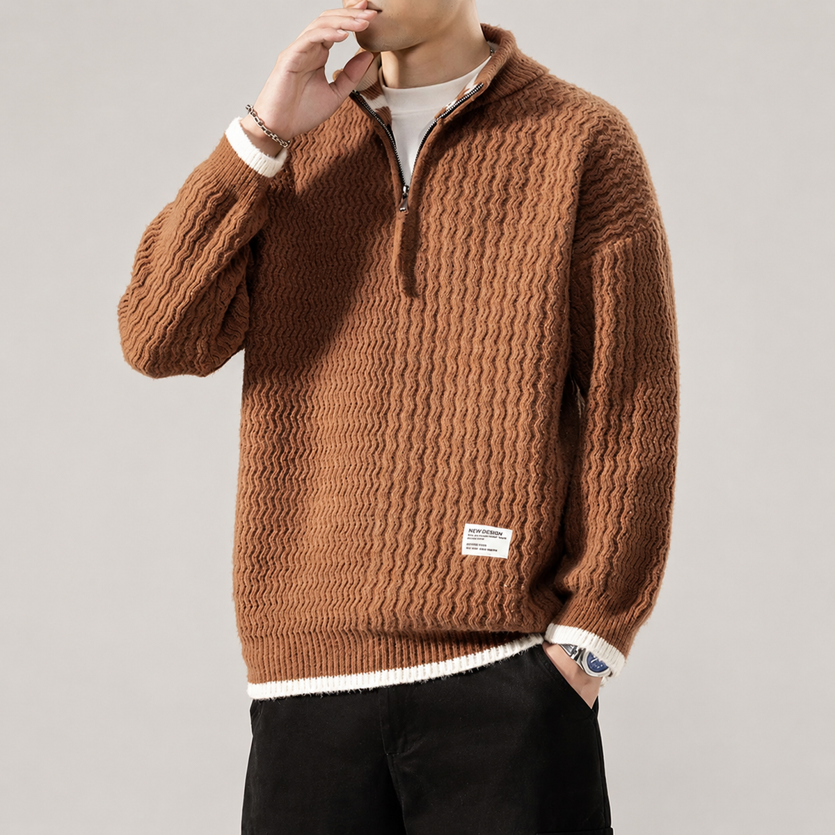 Grayson Mock Neck Textured Quarter-Zip Knit Sweater