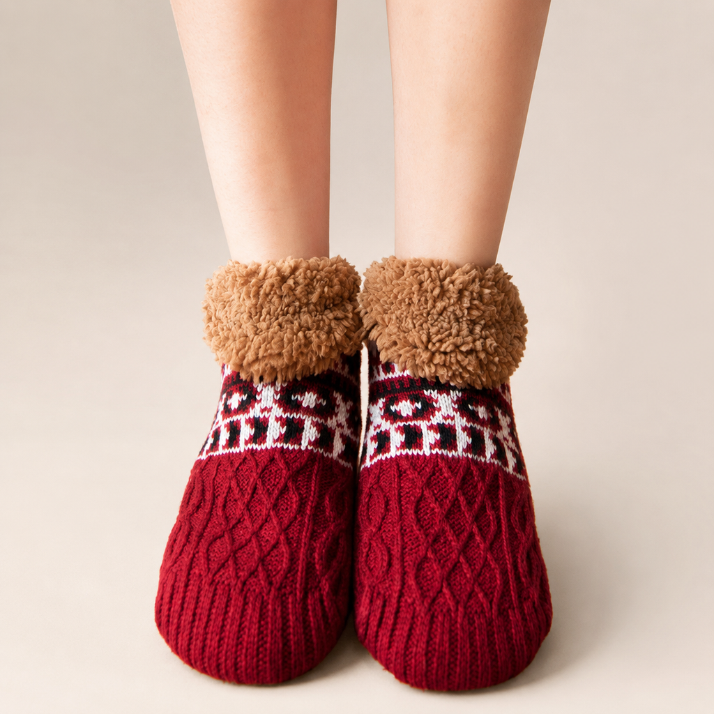 Hadley Sherpa-Lined Knit Socks with Non-Slip Sole
