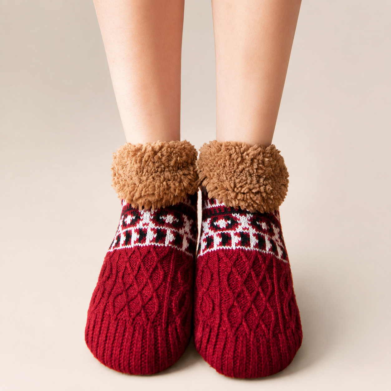 Hadley Sherpa-Lined Knit Socks with Non-Slip Sole