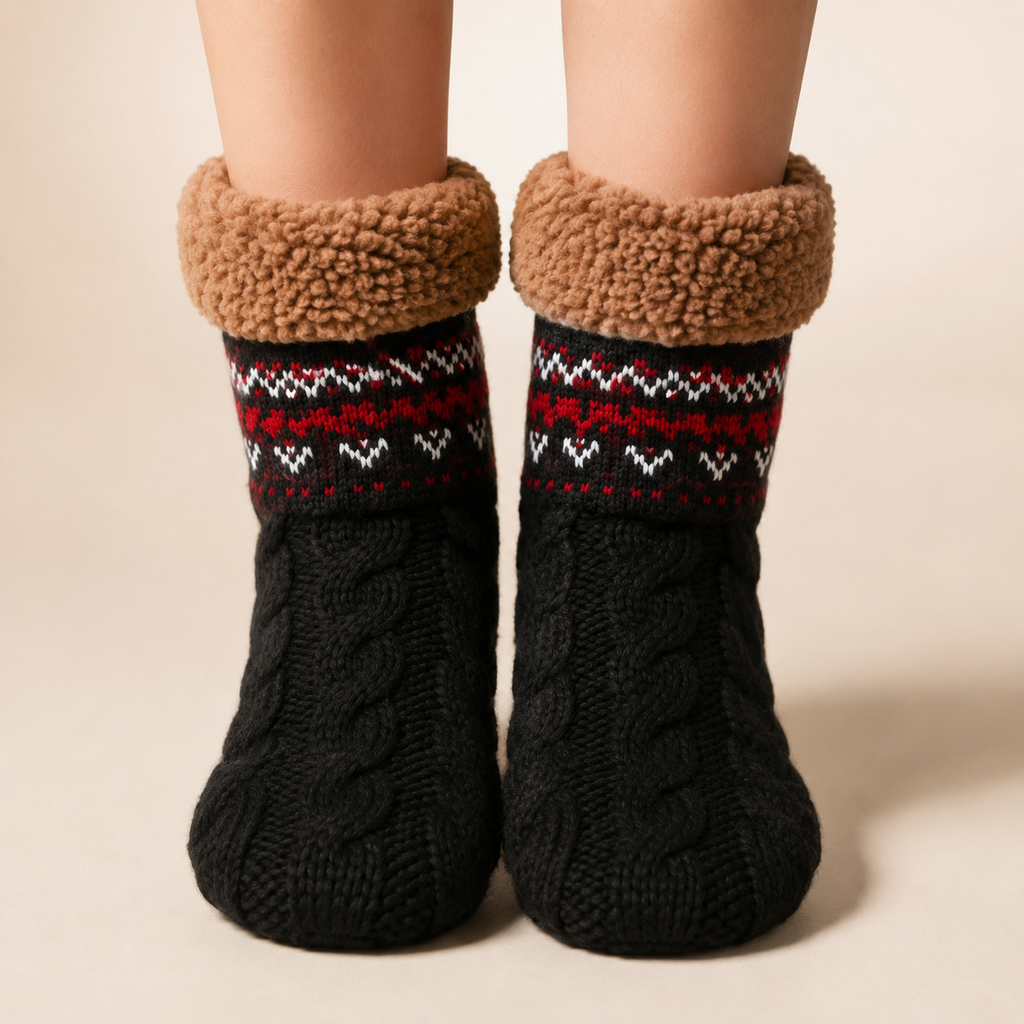 Hadley Sherpa-Lined Knit Socks with Non-Slip Sole