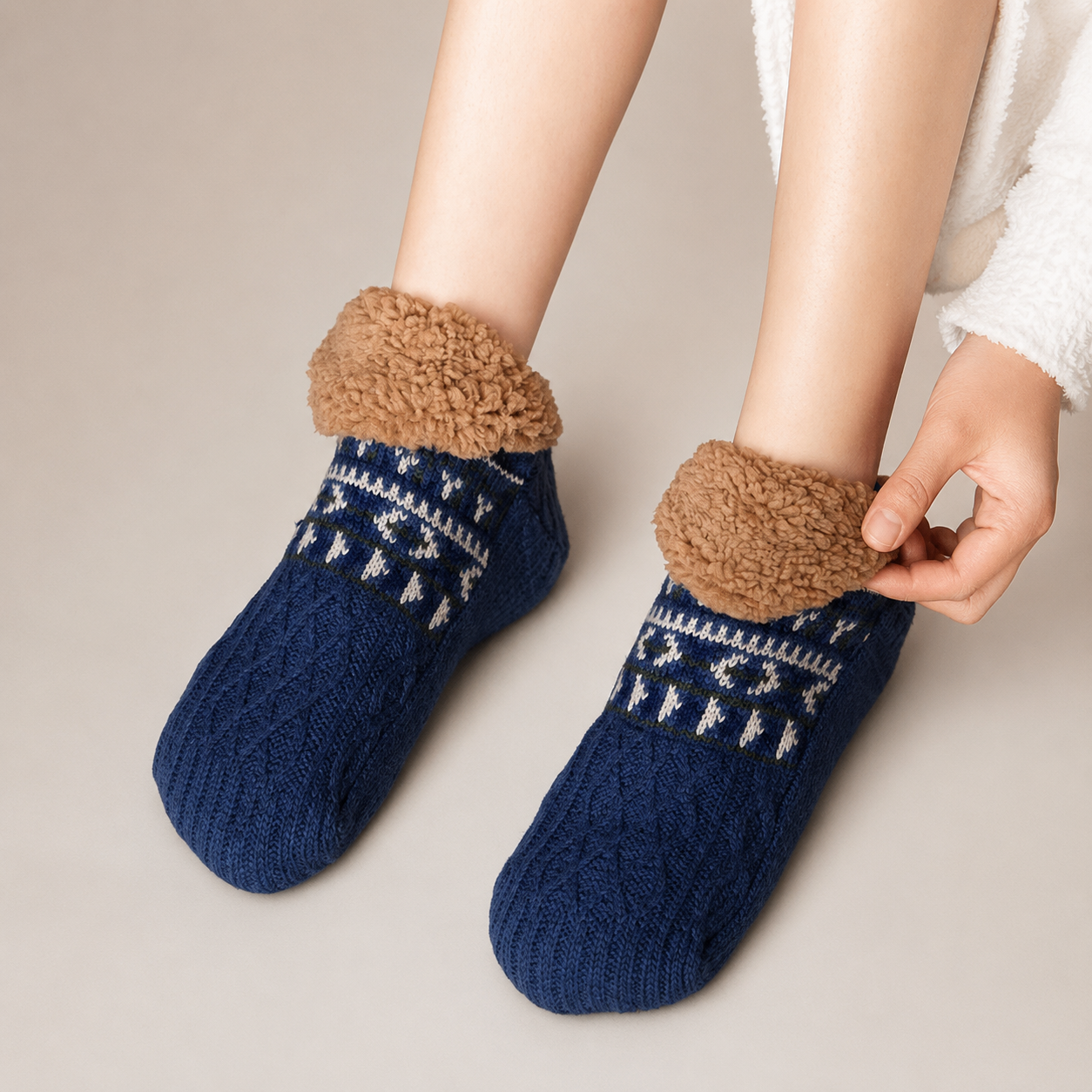 Hadley Sherpa-Lined Knit Socks with Non-Slip Sole