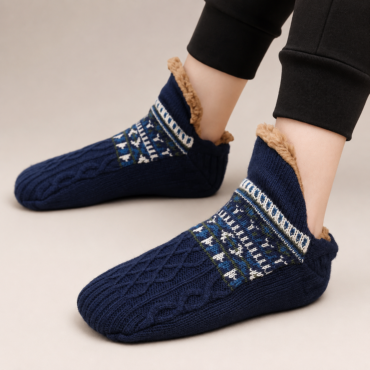Hadley Sherpa-Lined Knit Socks with Non-Slip Sole