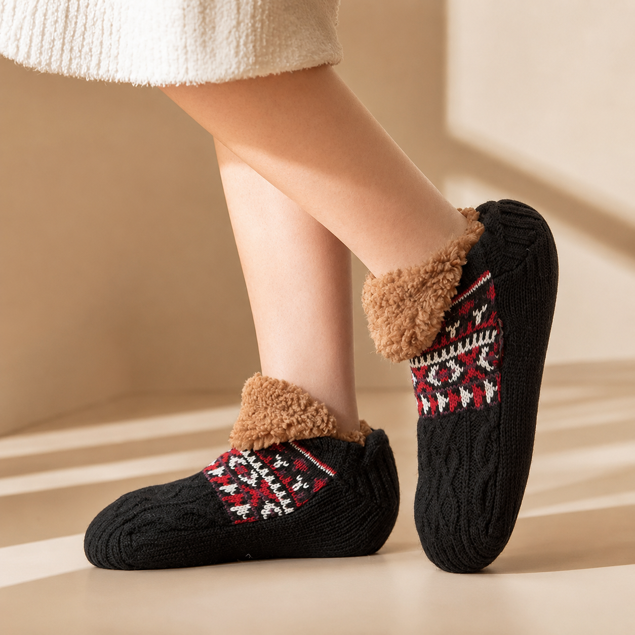 Hadley Sherpa-Lined Knit Socks with Non-Slip Sole