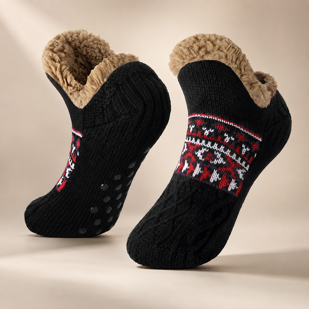 Hadley Sherpa-Lined Knit Socks with Non-Slip Sole