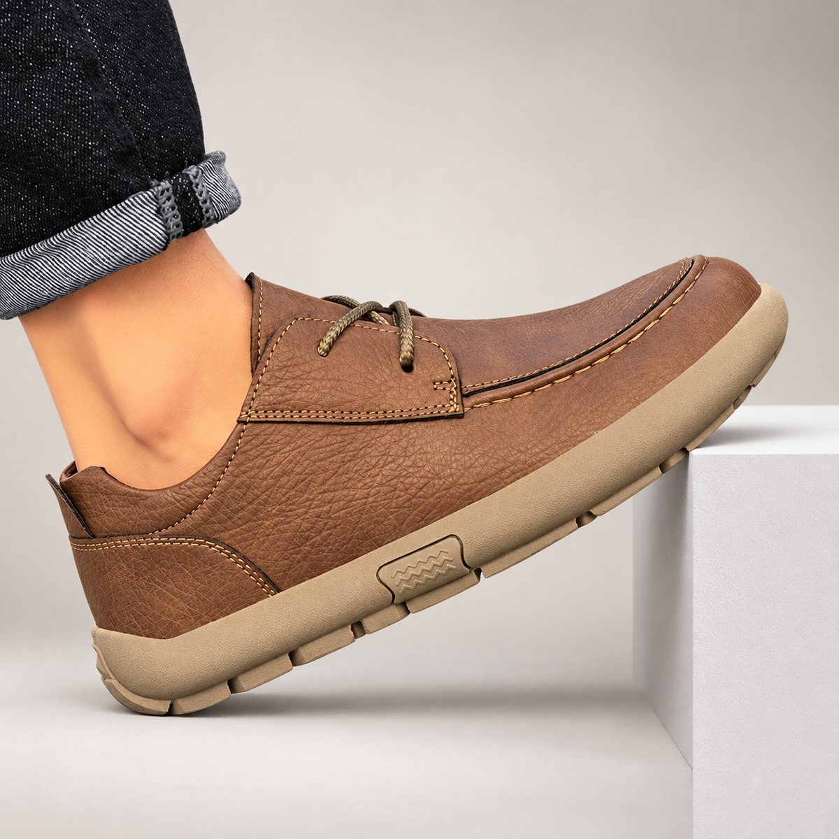 Harrison Men’s Textured Leather-Look Moc-Toe Casual Shoes
