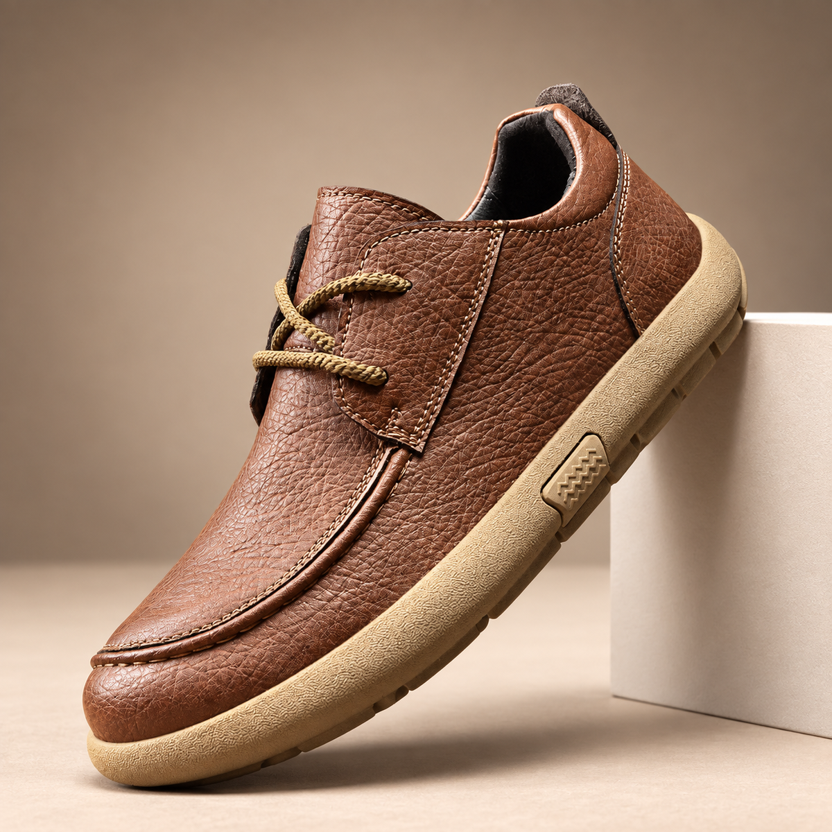 Harrison Men’s Textured Leather-Look Moc-Toe Casual Shoes