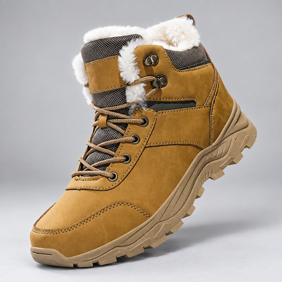 Heath Men’s Faux-Fur-Lined Lace-Up Winter Boots with Rugged Tread Sole