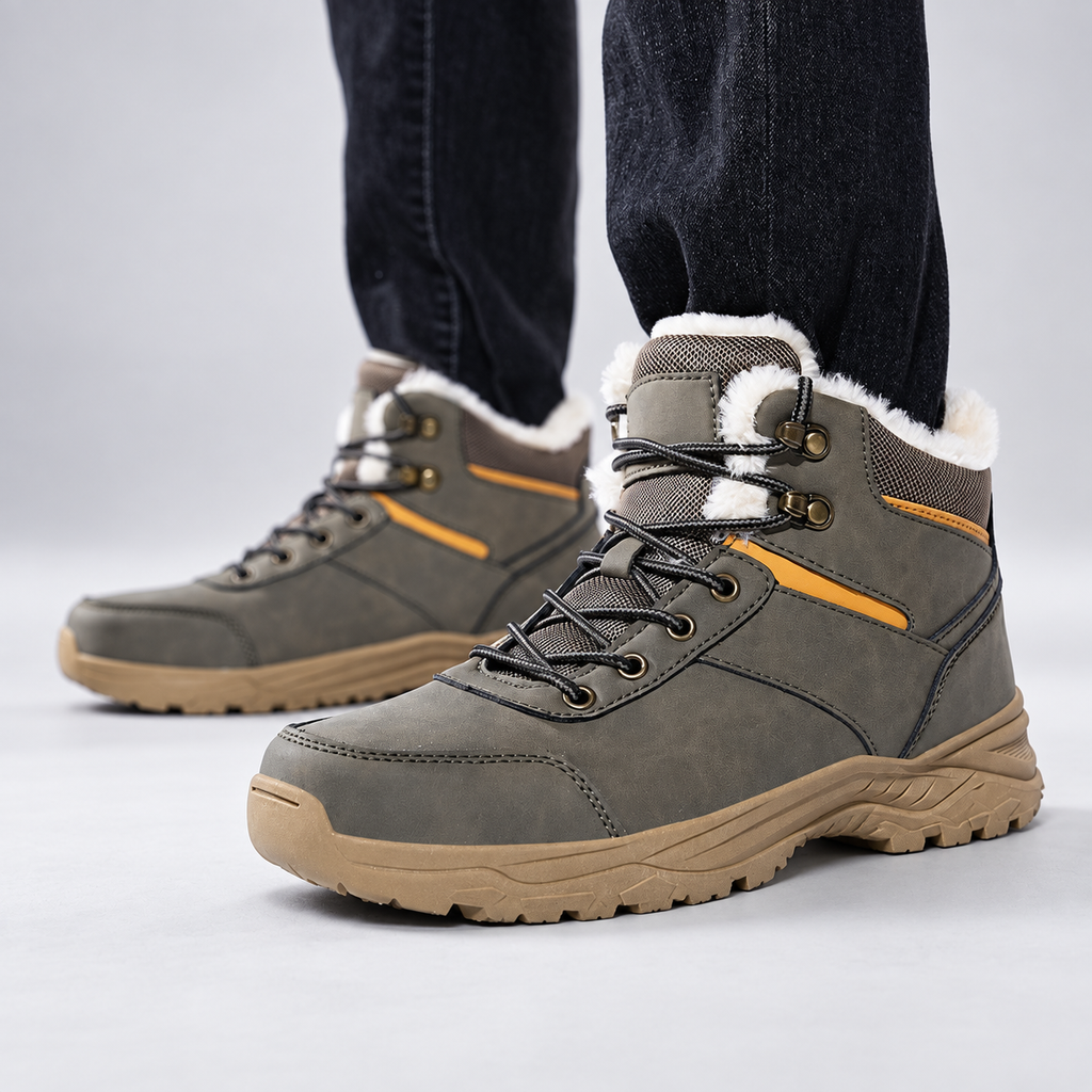 Heath Men’s Faux-Fur-Lined Lace-Up Winter Boots with Rugged Tread Sole