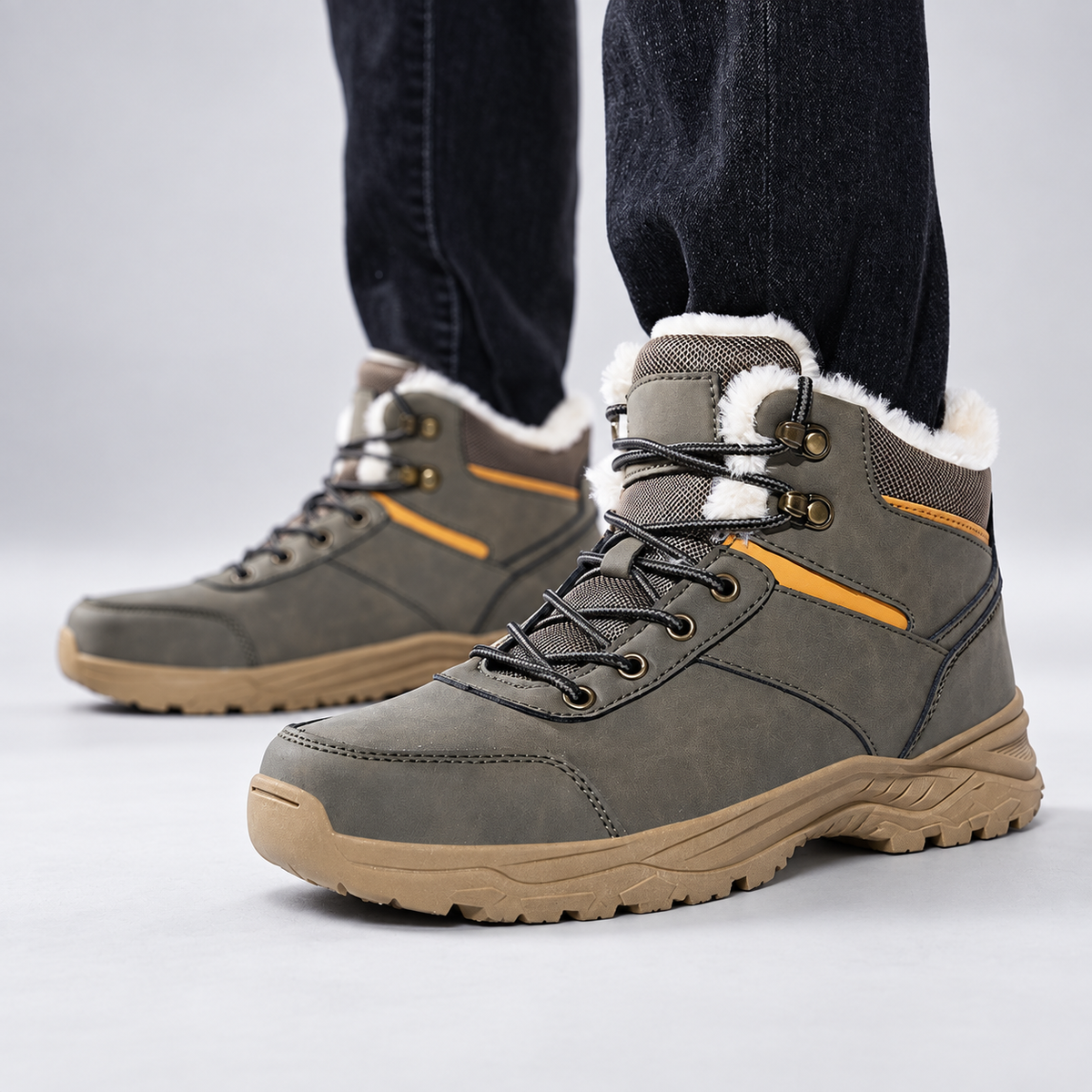 Heath Men’s Faux-Fur-Lined Lace-Up Winter Boots with Rugged Tread Sole