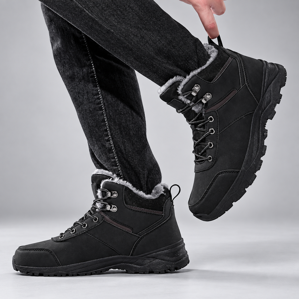 Heath Men’s Faux-Fur-Lined Lace-Up Winter Boots with Rugged Tread Sole