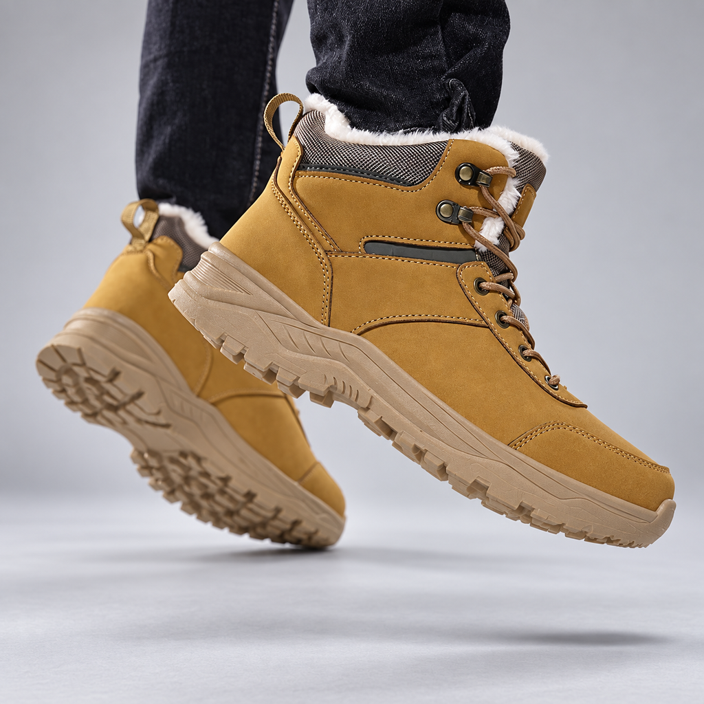 Heath Men’s Faux-Fur-Lined Lace-Up Winter Boots with Rugged Tread Sole