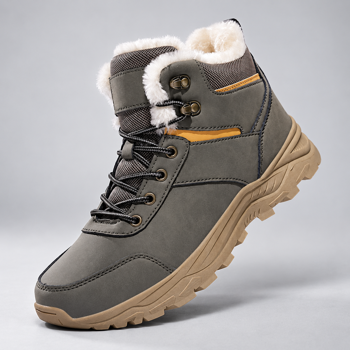 Heath Men’s Faux-Fur-Lined Lace-Up Winter Boots with Rugged Tread Sole