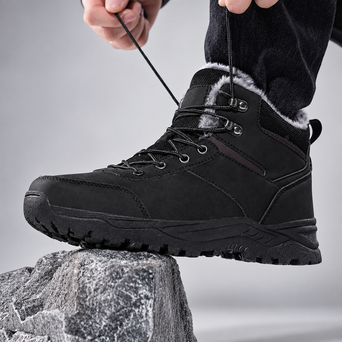 Heath Men’s Faux-Fur-Lined Lace-Up Winter Boots with Rugged Tread Sole