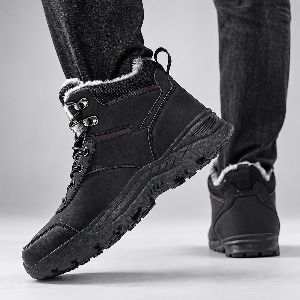 Heath Men’s Faux-Fur-Lined Lace-Up Winter Boots with Rugged Tread Sole