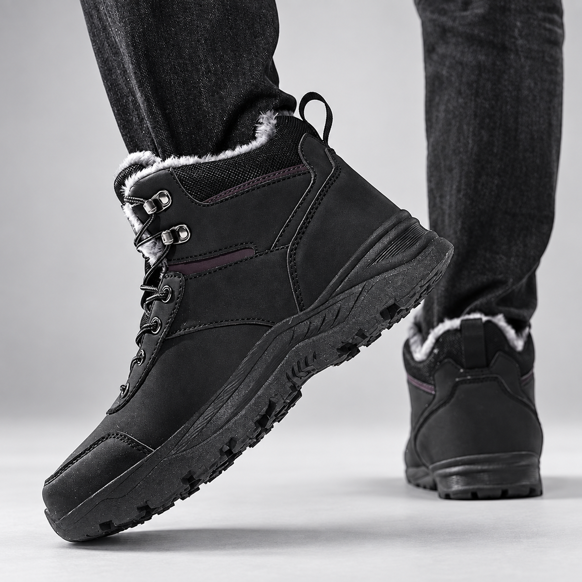 Heath Men’s Faux-Fur-Lined Lace-Up Winter Boots with Rugged Tread Sole