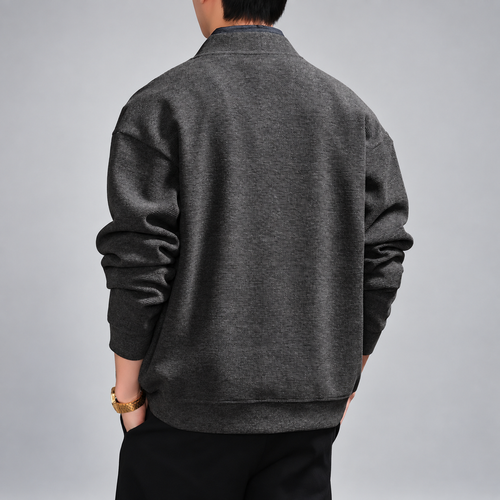 Ludovico Men's Textured V-Neck Button-Front Cardigan with Patch Pockets