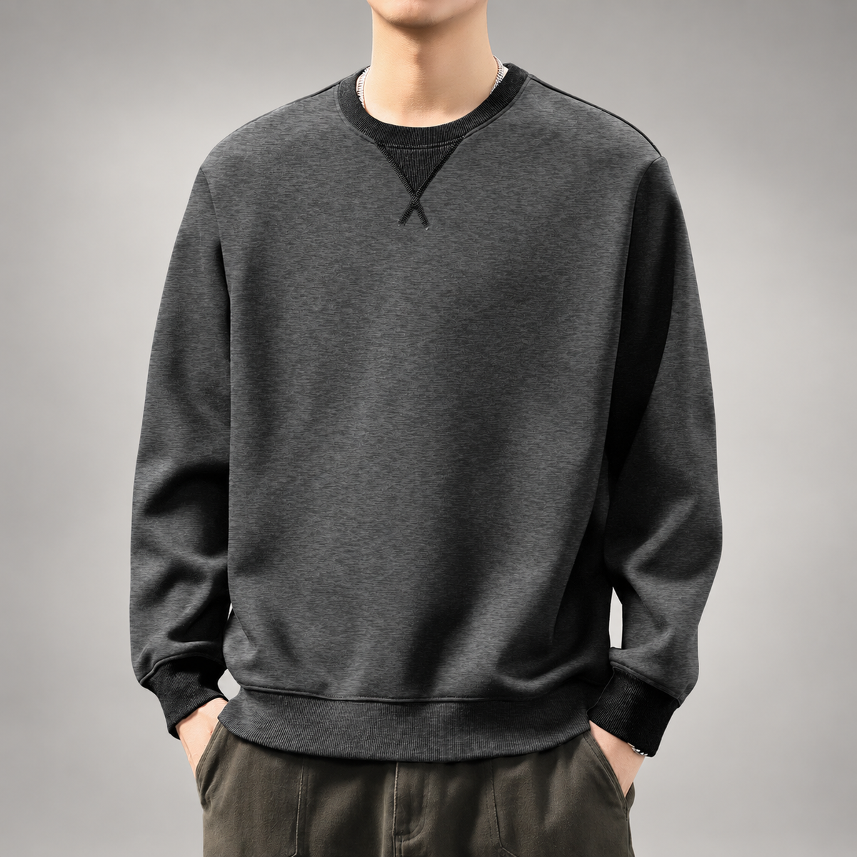 Tobin Ellery Men’s Crewneck Sweatshirt with Contrast Ribbed Trim