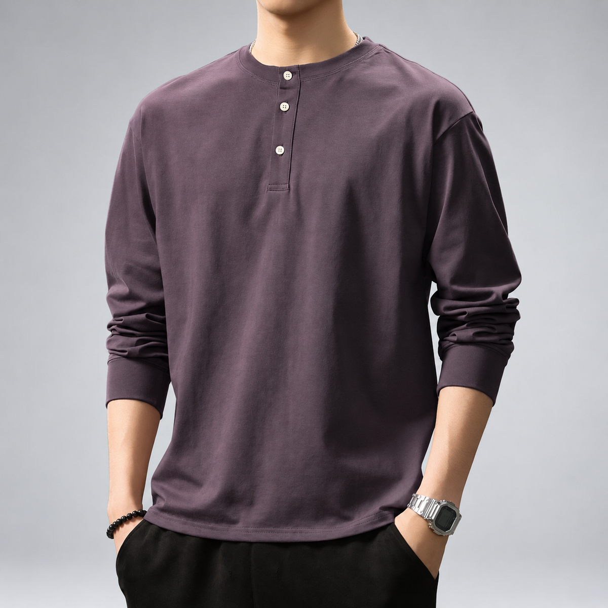 Anselm Men's Relaxed Fit Henley Shirt with Ribbed Cuffs