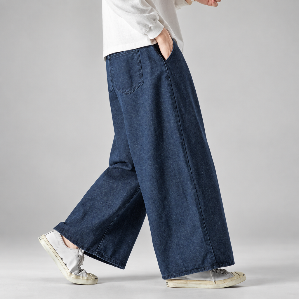 Henri Men’s Extra Wide-Leg Denim Jeans with Tonal Pattern