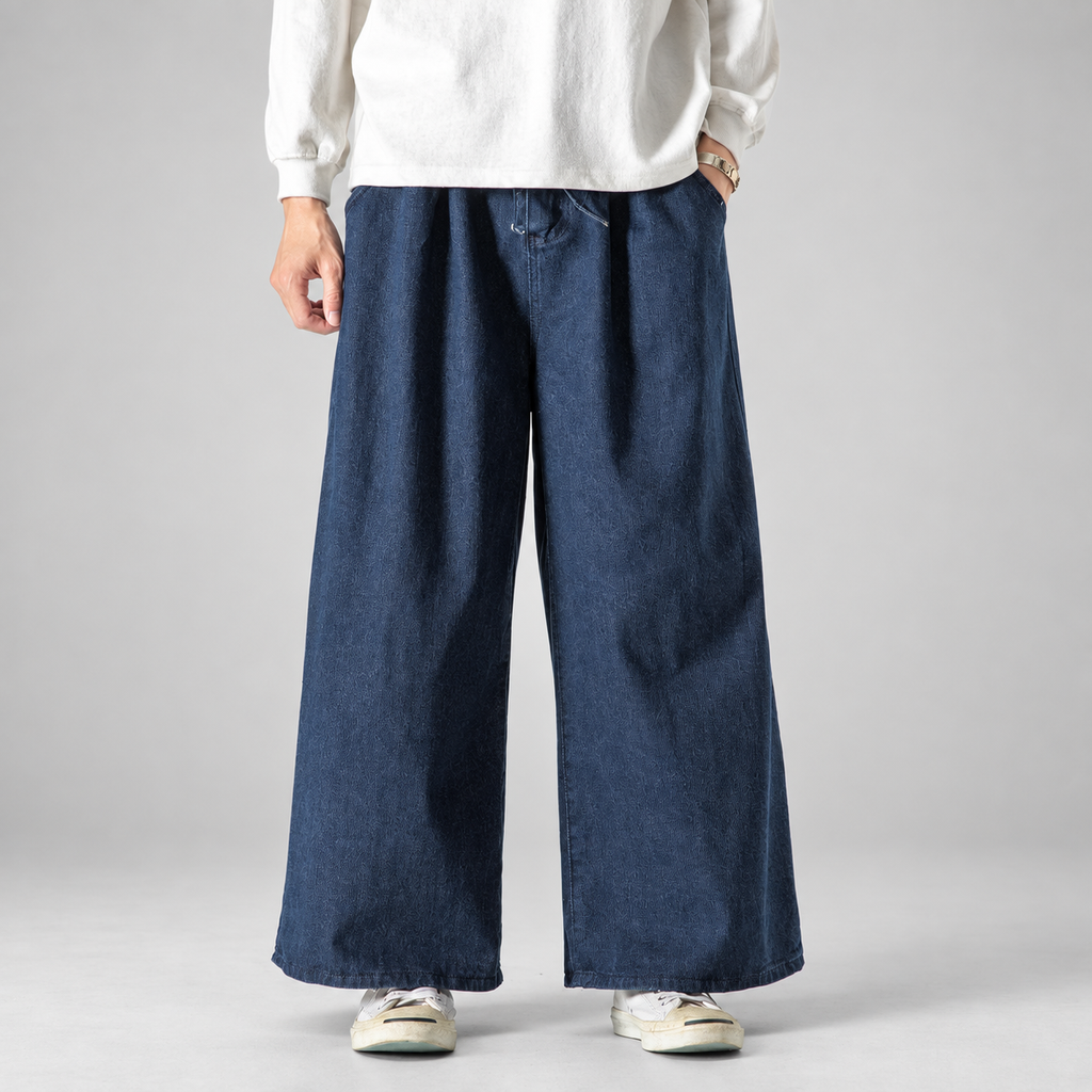Henri Men’s Extra Wide-Leg Denim Jeans with Tonal Pattern