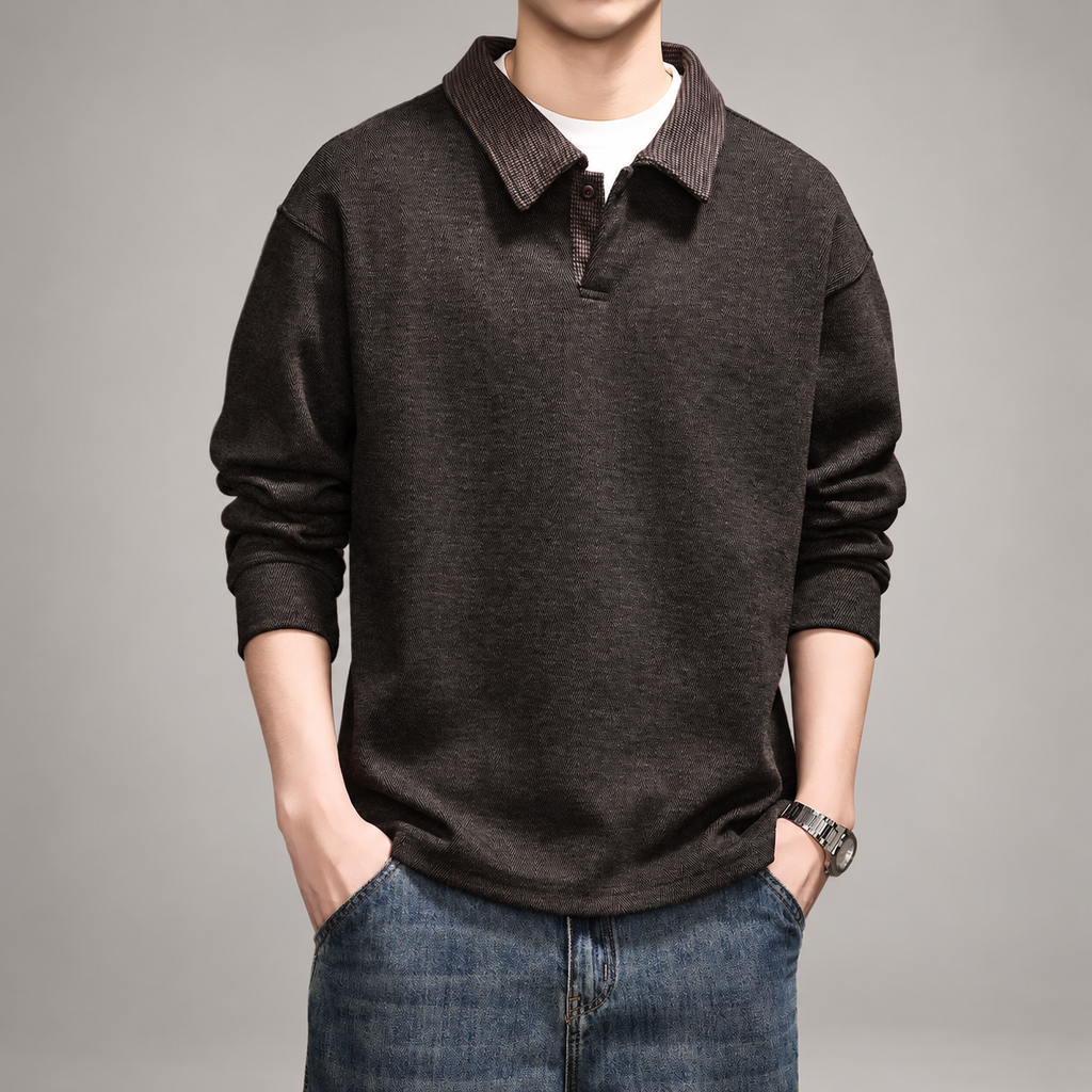 Dakota Men’s Herringbone Polo Pullover with Contrast Collar