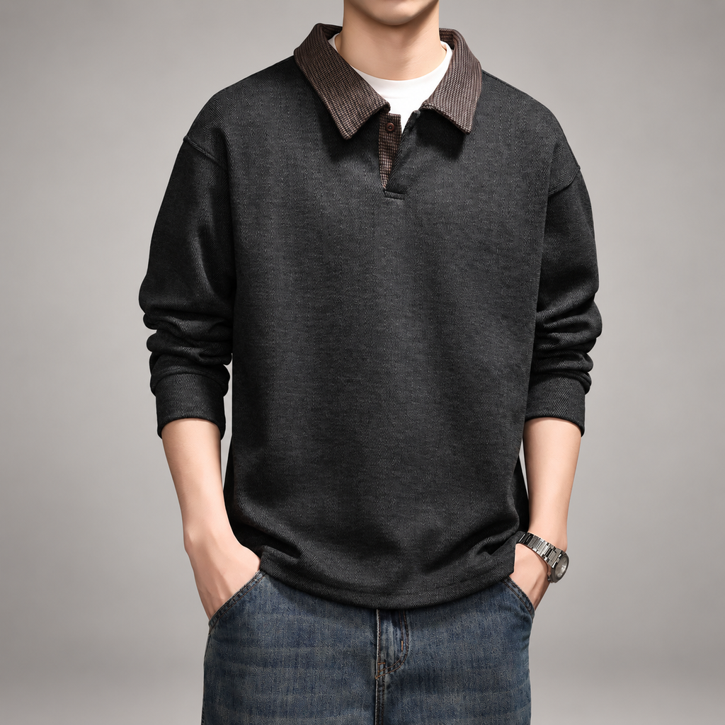 Dakota Men’s Herringbone Polo Pullover with Contrast Collar