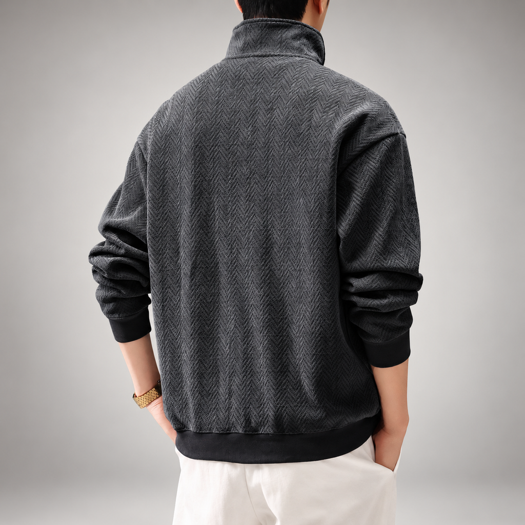 Urban Men’s Herringbone Quarter-Zip Pullover with Stand Collar