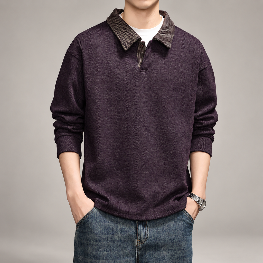 Dakota Men’s Herringbone Polo Pullover with Contrast Collar