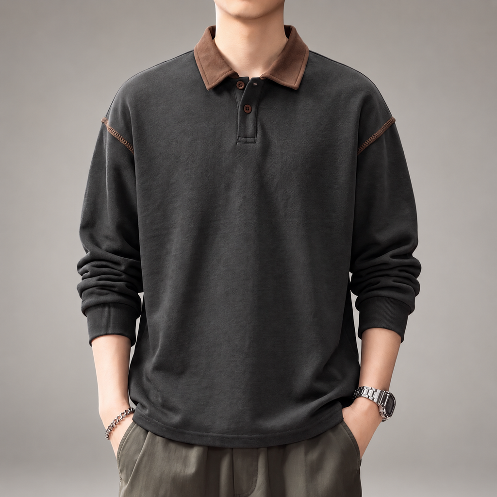 Ridgeline Men’s Long Sleeve Polo Sweatshirt with Contrast Collar
