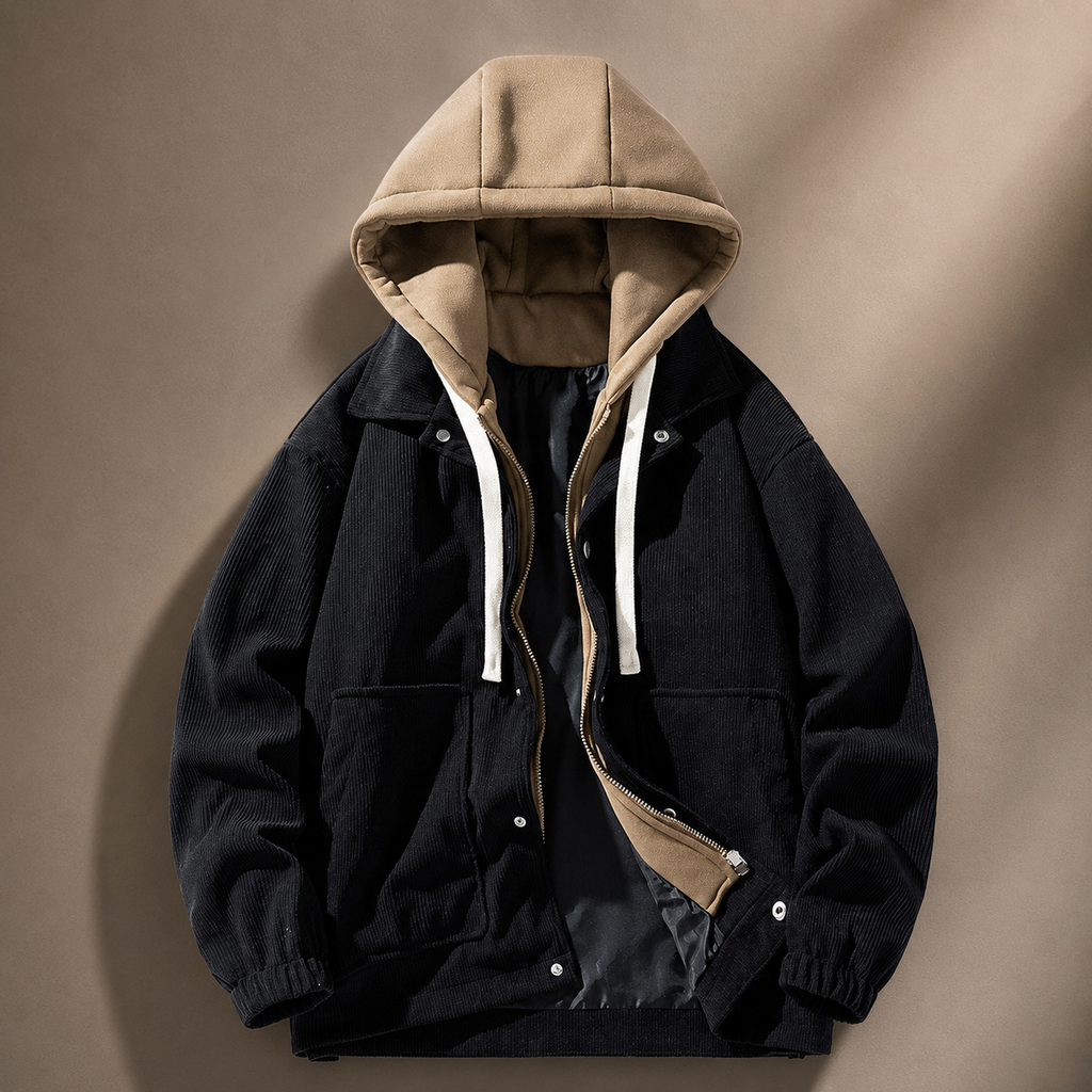 Holden Men's Corduroy Hoodie Jacket – 2-in-1 Zip Front Layered Coat