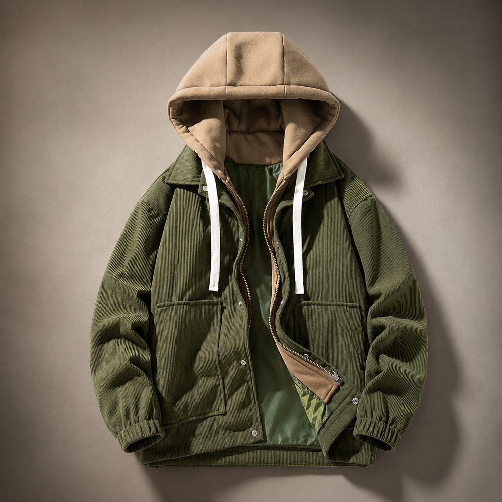Holden Men's Corduroy Hoodie Jacket – 2-in-1 Zip Front Layered Coat