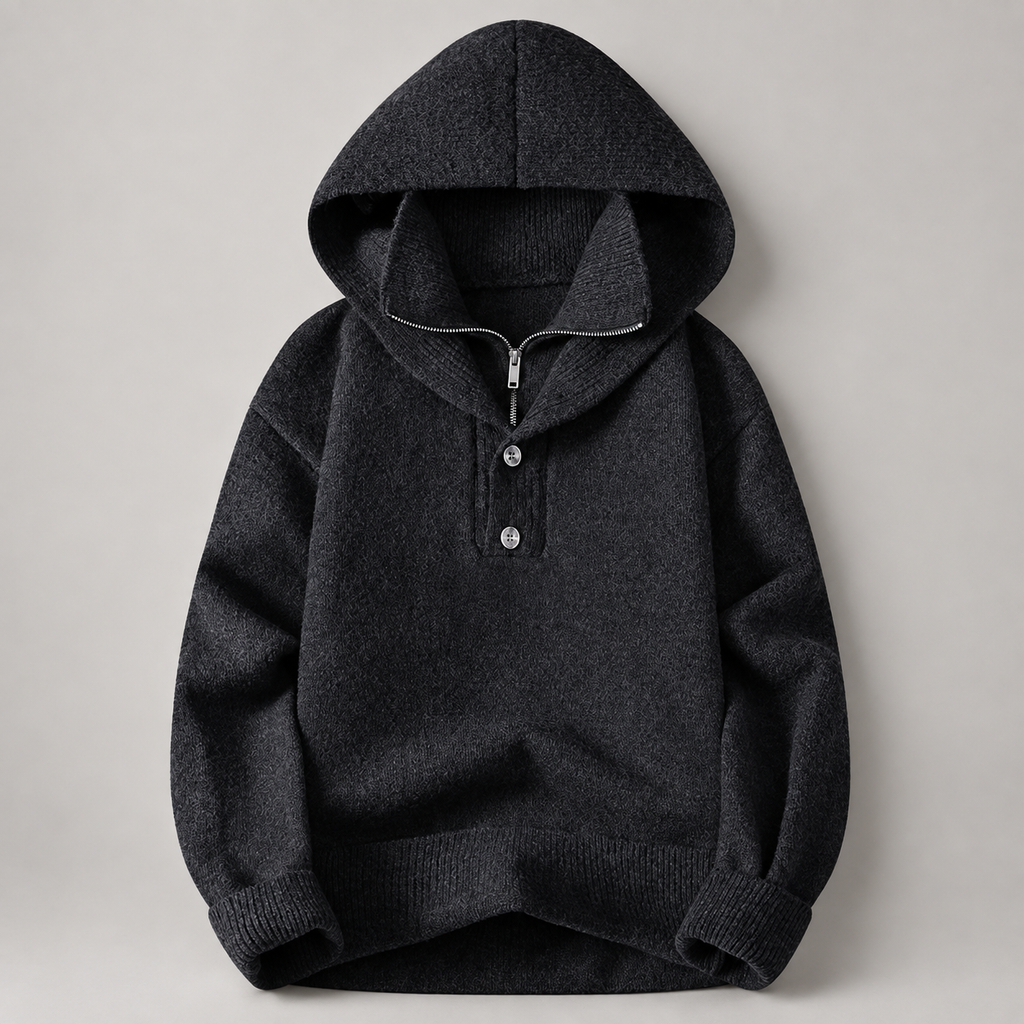 Holden Men’s Hooded Knit Sweater with Quarter-Zip