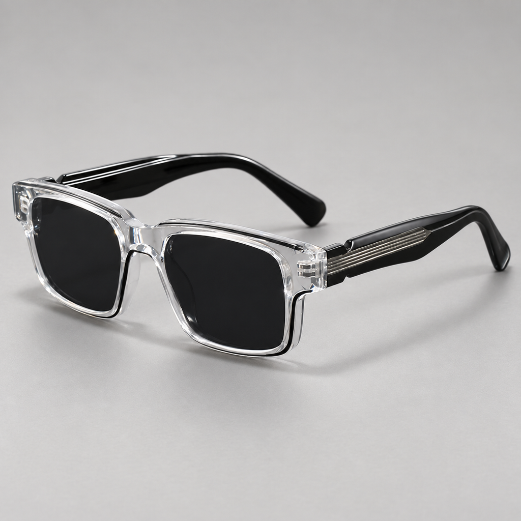 Hollis Rectangular Sunglasses with Sculpted Temples