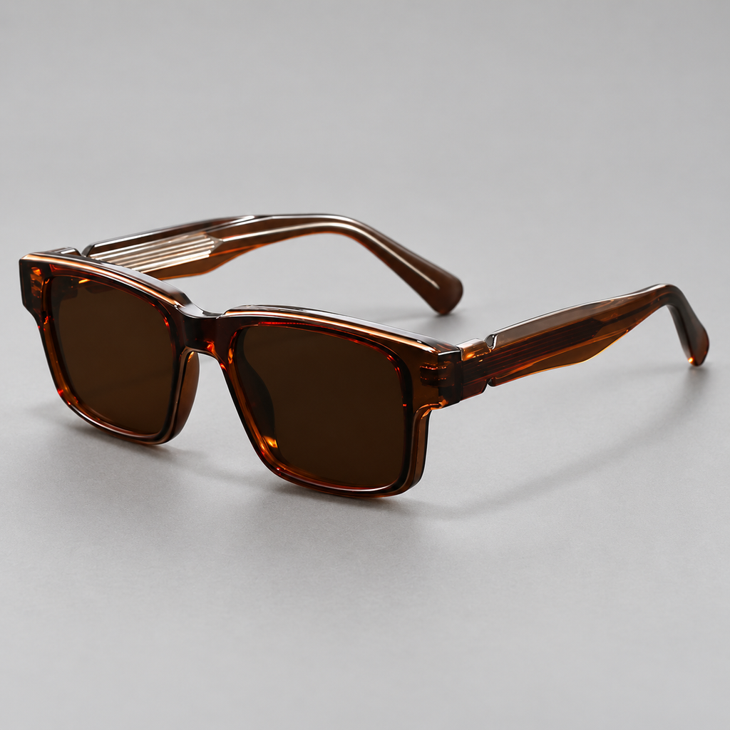 Hollis Rectangular Sunglasses with Sculpted Temples