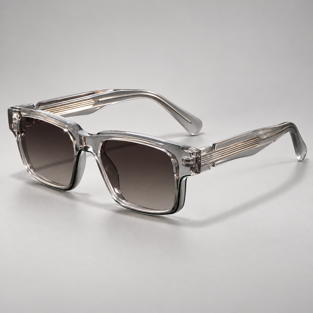 Hollis Rectangular Sunglasses with Sculpted Temples