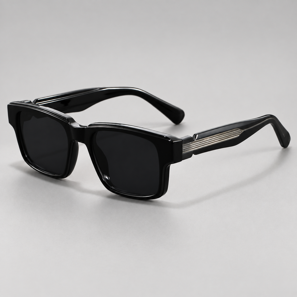 Hollis Rectangular Sunglasses with Sculpted Temples