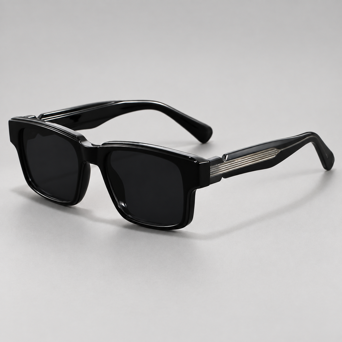 Hollis Rectangular Sunglasses with Sculpted Temples