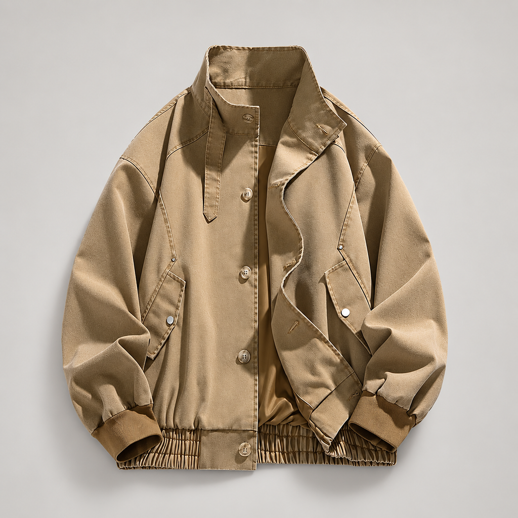 Hugh Men’s Stand-Collar Button-Front Bomber Jacket